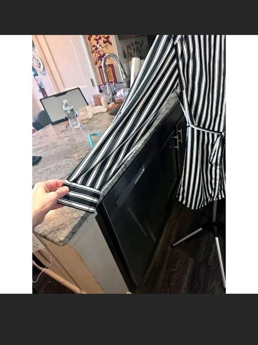 Express Black & White Vertical Stripe Midi Shirt Dress - Picture 4 of 8